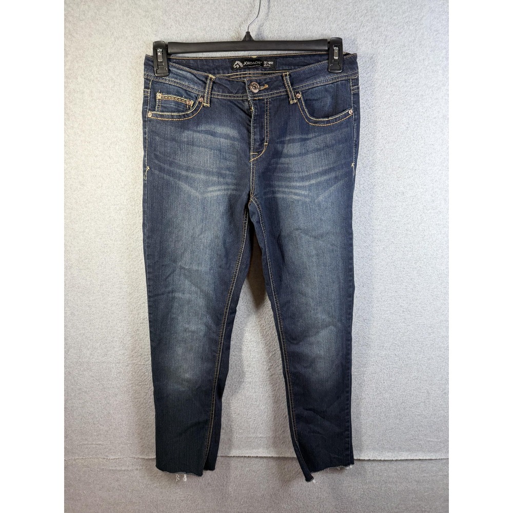 Jordache Jeans Womens 8 Blue Skinny Mid Rise Dark Wash Stretch Denim Embroidered